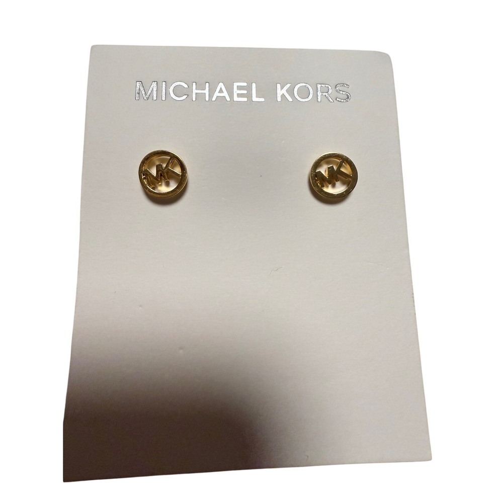 Michael Kors Gold‎ Tone MK Logo Circle Stud Earrings MKJ3351710